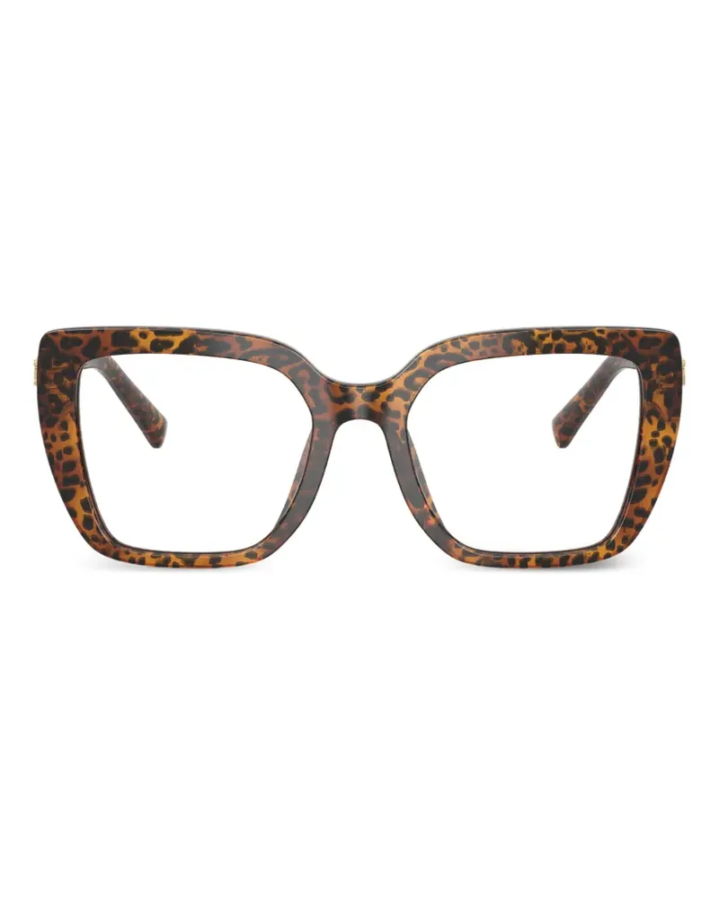 Dolce & Gabbana Eckige Brille mit Animal-Print - Braun Braun