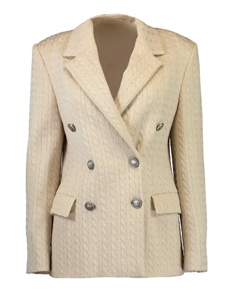 Brunello Cucinelli cable-knit double-breasted blazer - Nude Nude