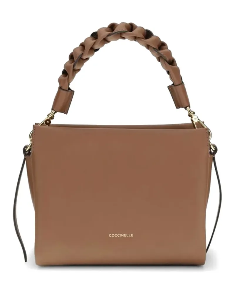 Coccinelle small Boheme braided-handle leather tote bag - Braun Braun