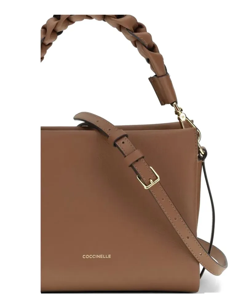 Coccinelle small Boheme braided-handle leather tote bag - Braun Braun