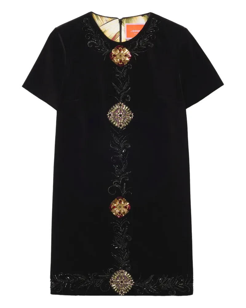La DoubleJ Minikleid mit Blumenstickerei - Schwarz Schwarz
