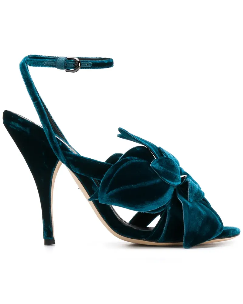 Marco de Vincenzo Samtsandalen mit Blumenapplikation - Blau Blau