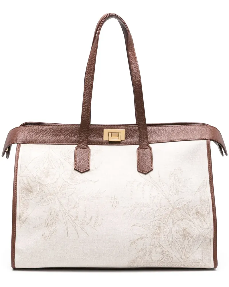 Eleventy Shopper aus Canvas mit Blumen-Print - Nude Nude