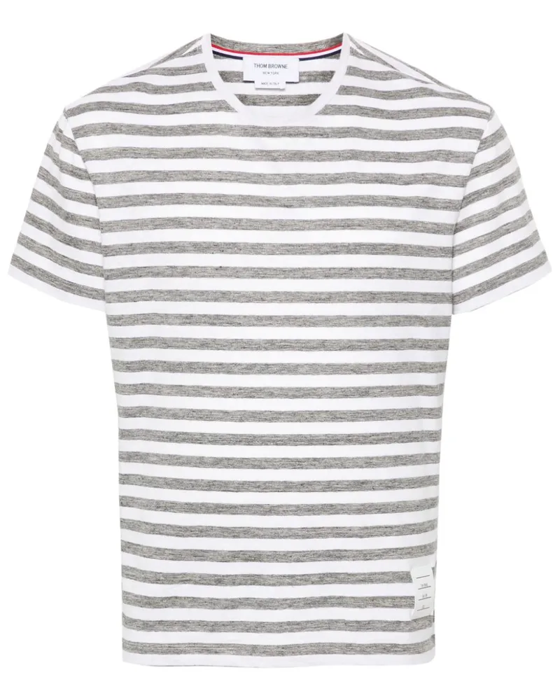 Thom Browne Gestreiftes T-Shirt aus Leinen - Weiß Weiß