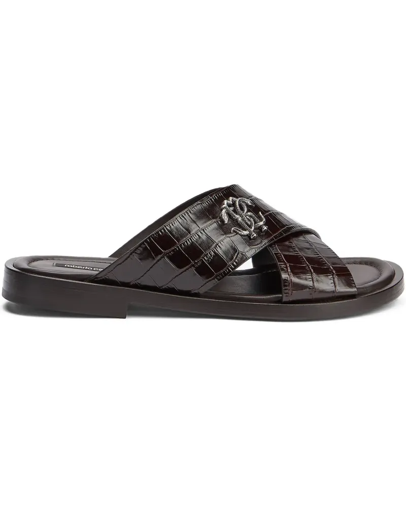 Roberto Cavalli crocodile-effect logo sandals - Braun Braun
