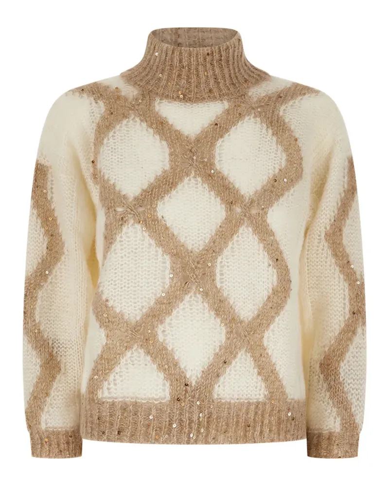PANICALE Cashmere Argyle-Pullover mit Pailletten - Nude Nude