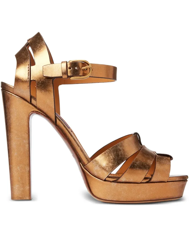 Ralph Lauren Plateau-Sandalen aus metallischem Leder - Braun Braun