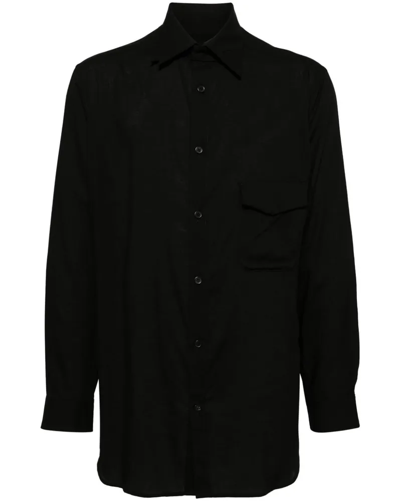 Yohji Yamamoto Hemd mit Kragenlasche - Schwarz Schwarz