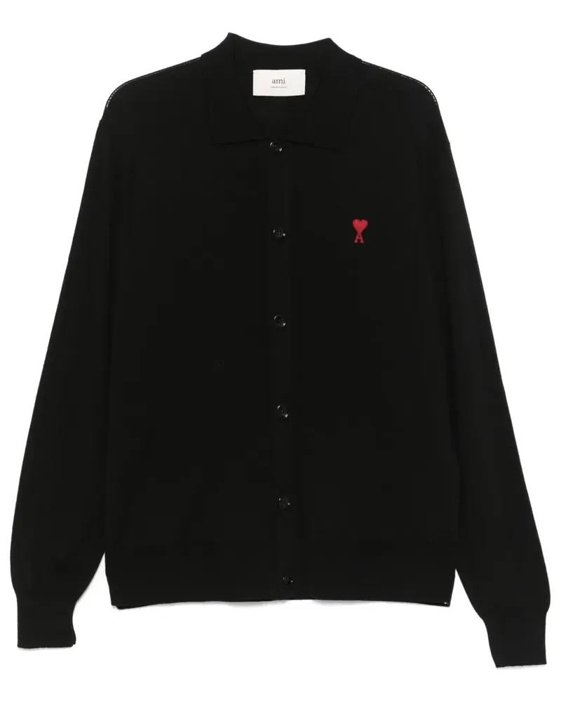 AMI Paris Cardigan mit Ami De Coeur-Stickerei - Schwarz Schwarz