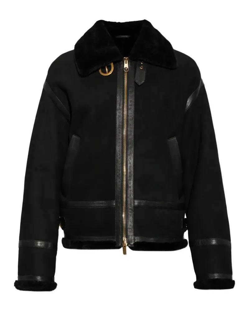 Versace Lederjacke mit Shearling-Besatz - Schwarz Schwarz