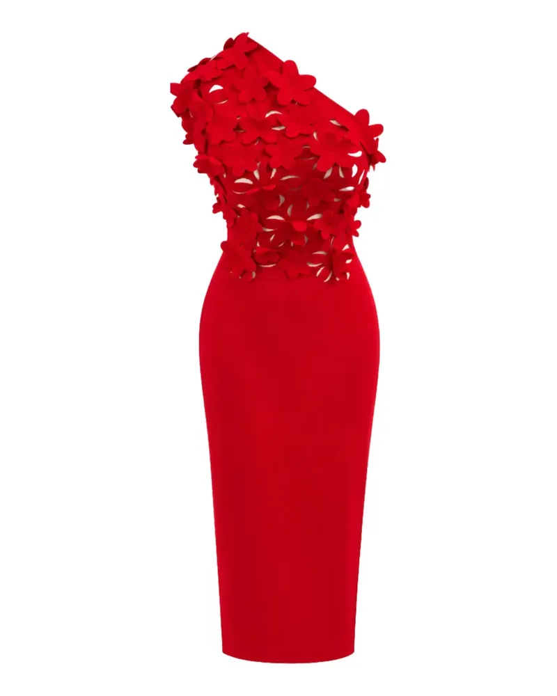 Liviana Conti floral-appliqué one-shoulder midi dress - Rot Rot