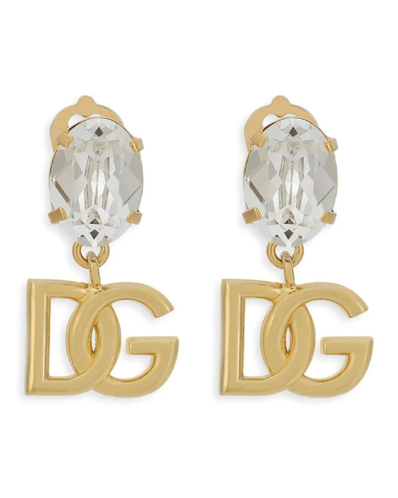 Dolce & Gabbana Ohrringe mit strassverziertem DG-Logo - Gold Gold