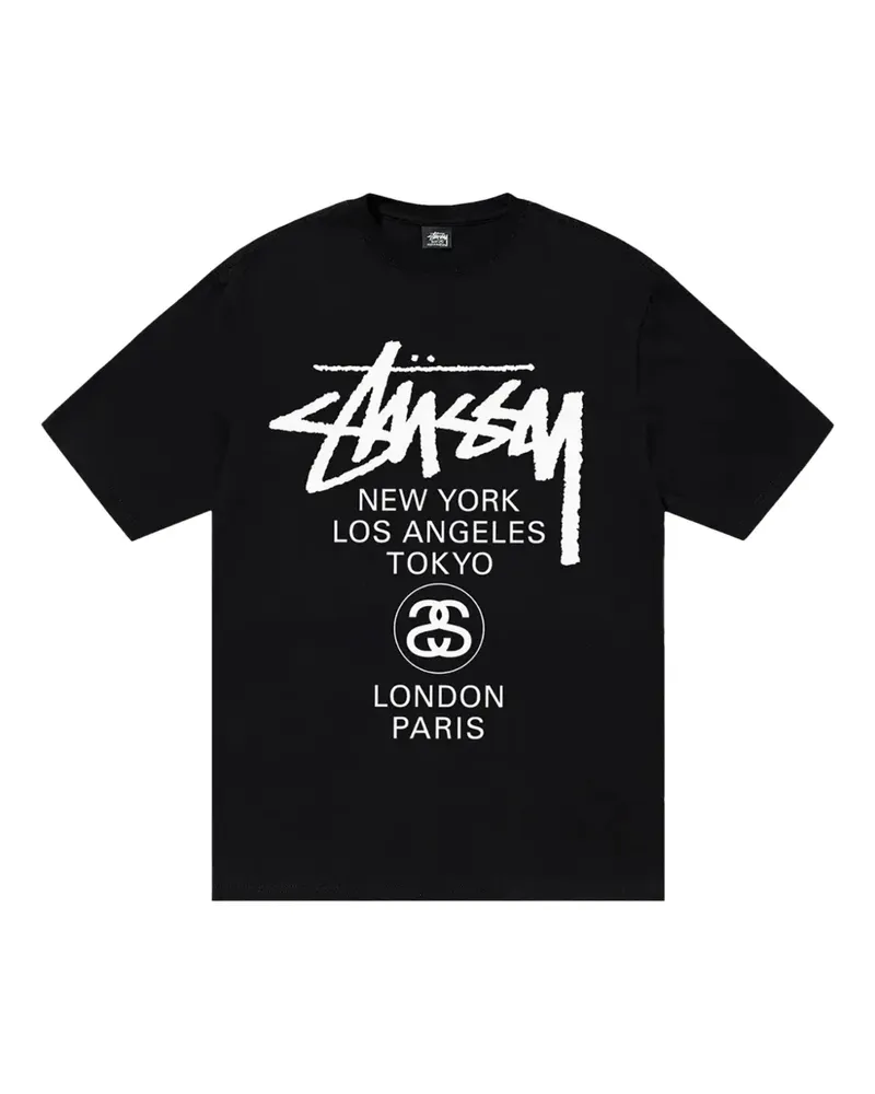 Stüssy T-Shirt mit "World Tour"-Print - Schwarz Schwarz
