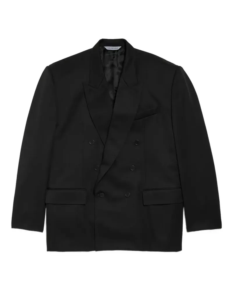 Balenciaga Doppelreihige Jacke aus Woll-Gabardine - Schwarz Schwarz