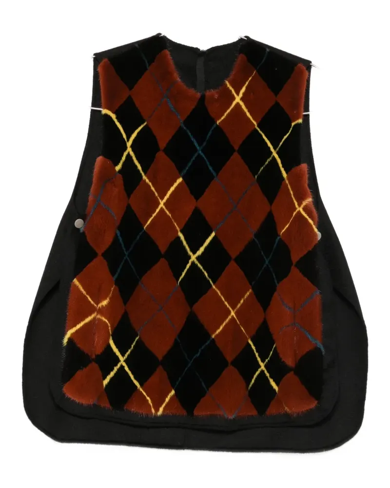 Liska argyle-pattern fur-panel gilet - Schwarz Schwarz