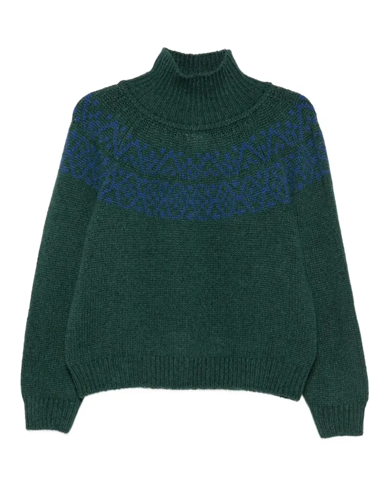 INCENTIVE! cashmere Eleonora Fair Isle Pullover mit Stehkragen - Grün Grün