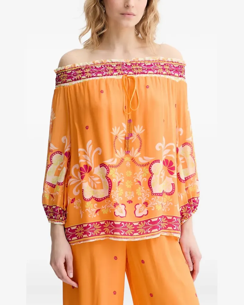 Twin-Set Schulterfreie Bluse mit Blumenprint - Orange Orange