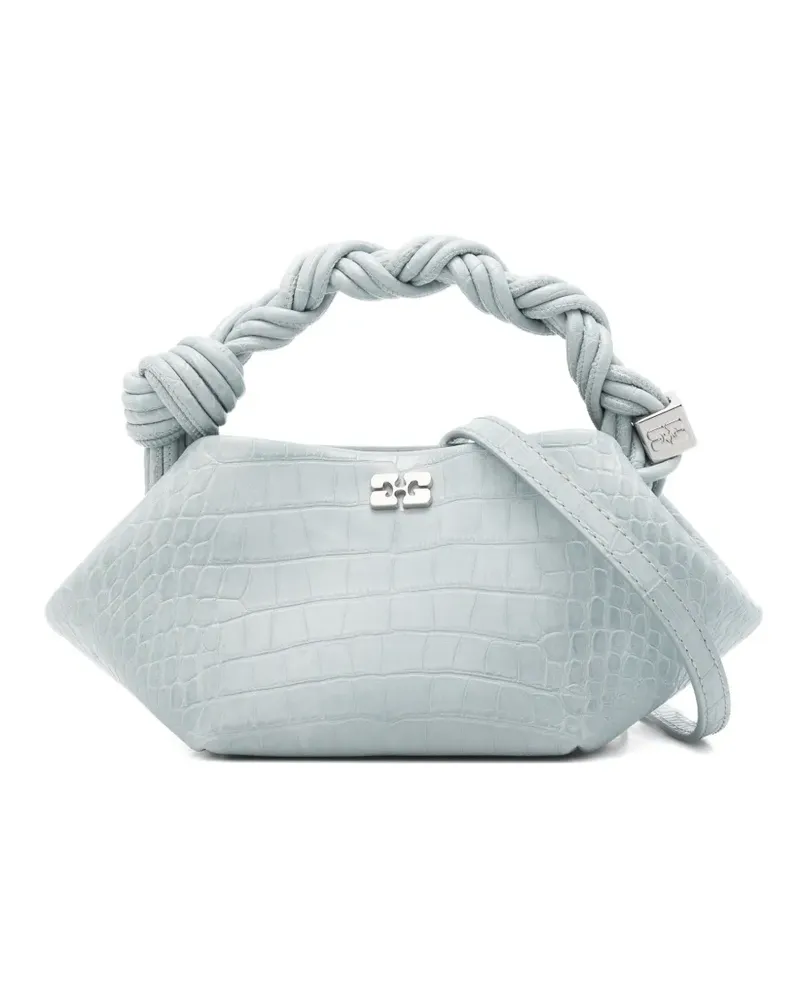 Ganni Mini Croco Twisted Bou Satchel-Tasche - Blau Blau