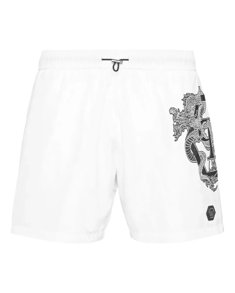Philipp Plein Badeshorts mit Drachen-Print - Weiß Weiß