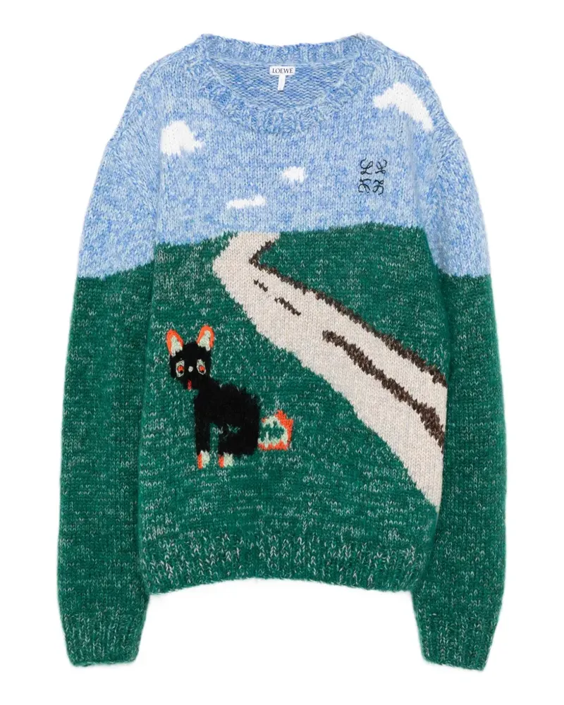 Loewe x Louis Wain Pullover mit Landschafts-Intarsie - Grün Grün