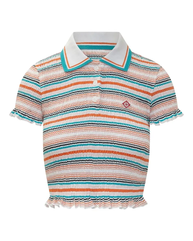 Casablanca Paris shirred striped polo top - Weiß Weiß