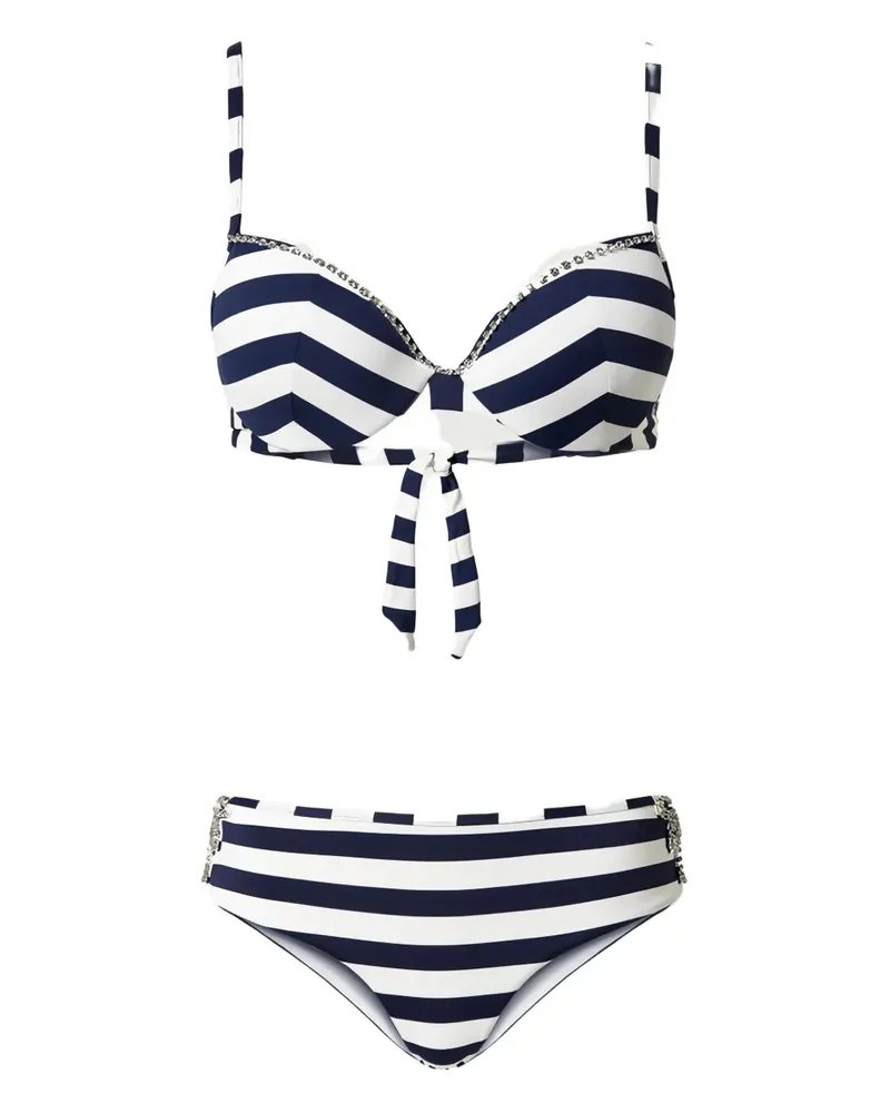 Twin-Set Gestreifter Push-Up-Bikini - Weiß Weiß