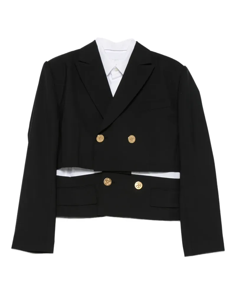 Sacai Doppelreihige Cropped-Jacke - Schwarz Schwarz