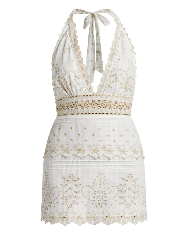 LoveShackFancy Aventine Minikleid mit Stickerei - Weiß Weiß