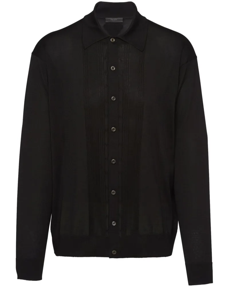 Prada Seiden-Cardigan mit Spreizkragen - Schwarz Schwarz