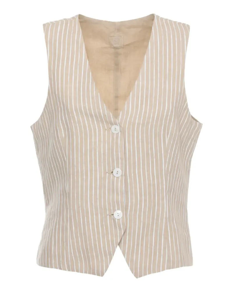 120% Lino vertical-stripe V-neck waistcoat - Nude Nude