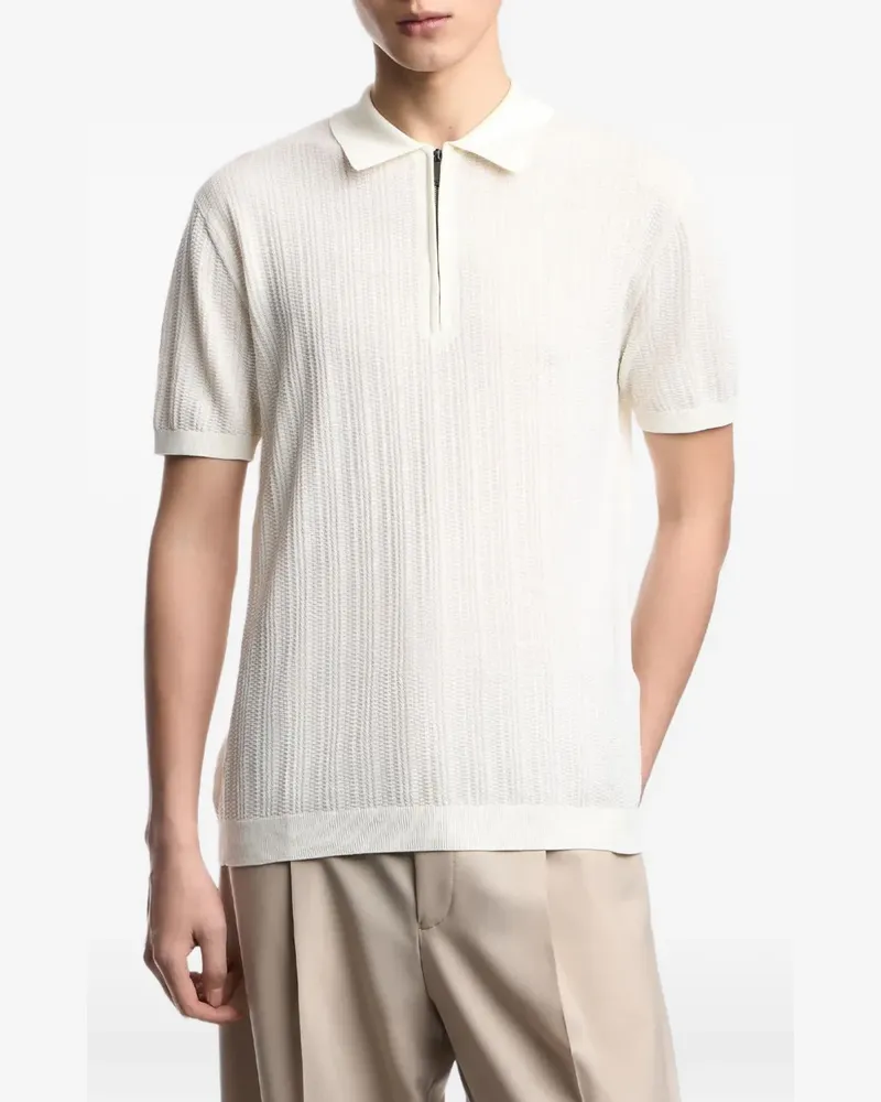 Emporio Armani Geripptes Poloshirt mit kurzem Reißverschluss - Weiß Weiß