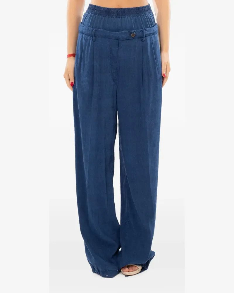 PLAN C Hose mit doppeltem Bund - Blau Blau