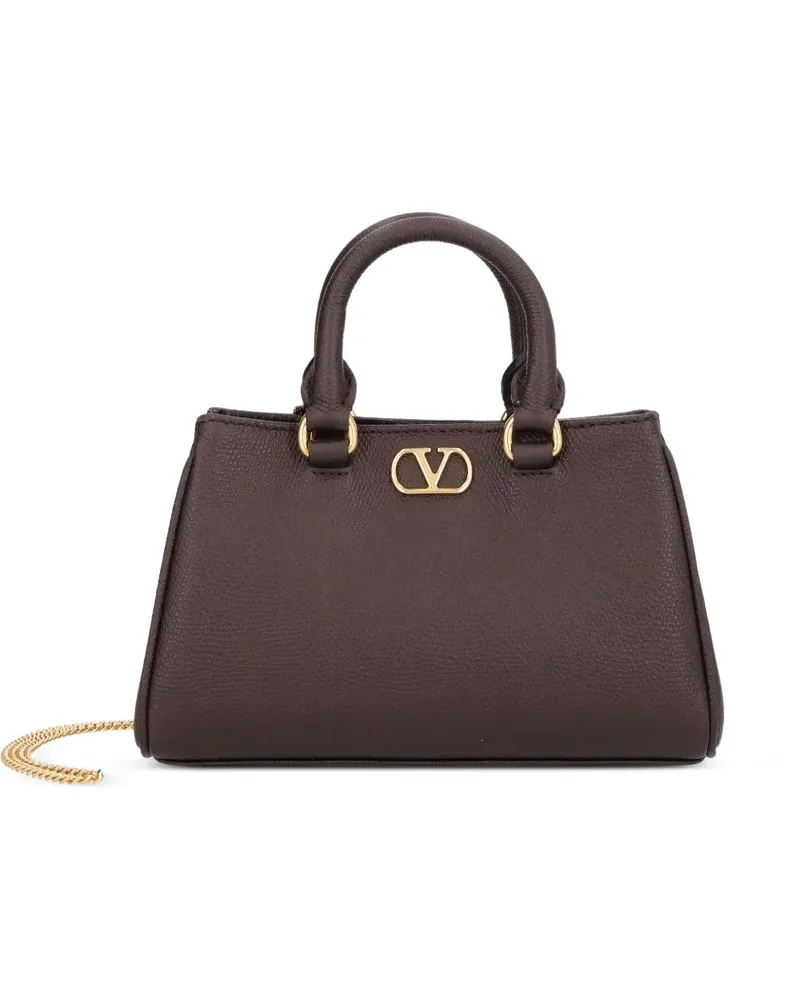 Valentino Garavani Mini Bowlingtasche aus gekörntem Kalbsleder mit VLogo - Braun Braun
