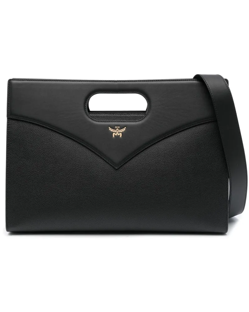 MCM Mittelgroße Tasche mit Logo-Prägung - Schwarz Schwarz