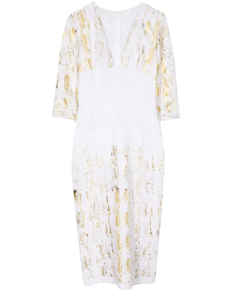 COSTARELLOS Leinenkleid mit Metallic-Print - Weiß Weiß