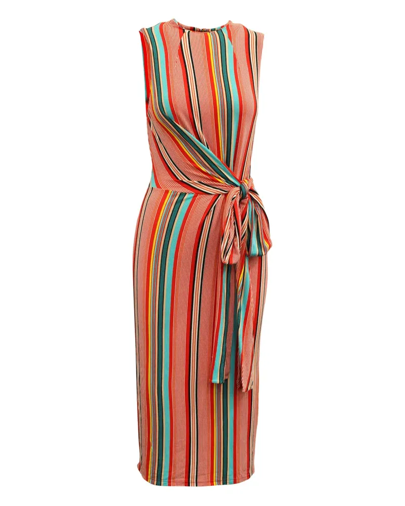 Alice + Olivia striped-pattern waist-tie midi dress - Orange Orange
