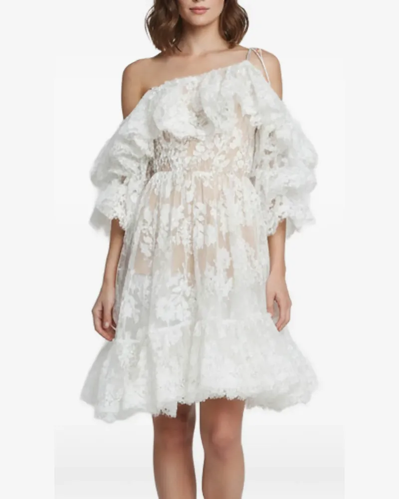 Zimmermann Asymmetrisches Minikleid mit Blumenspitze - Weiß Weiß