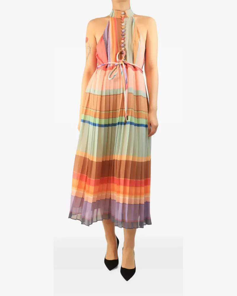 Zimmermann striped-pleated midi dress - Rosa Rosa