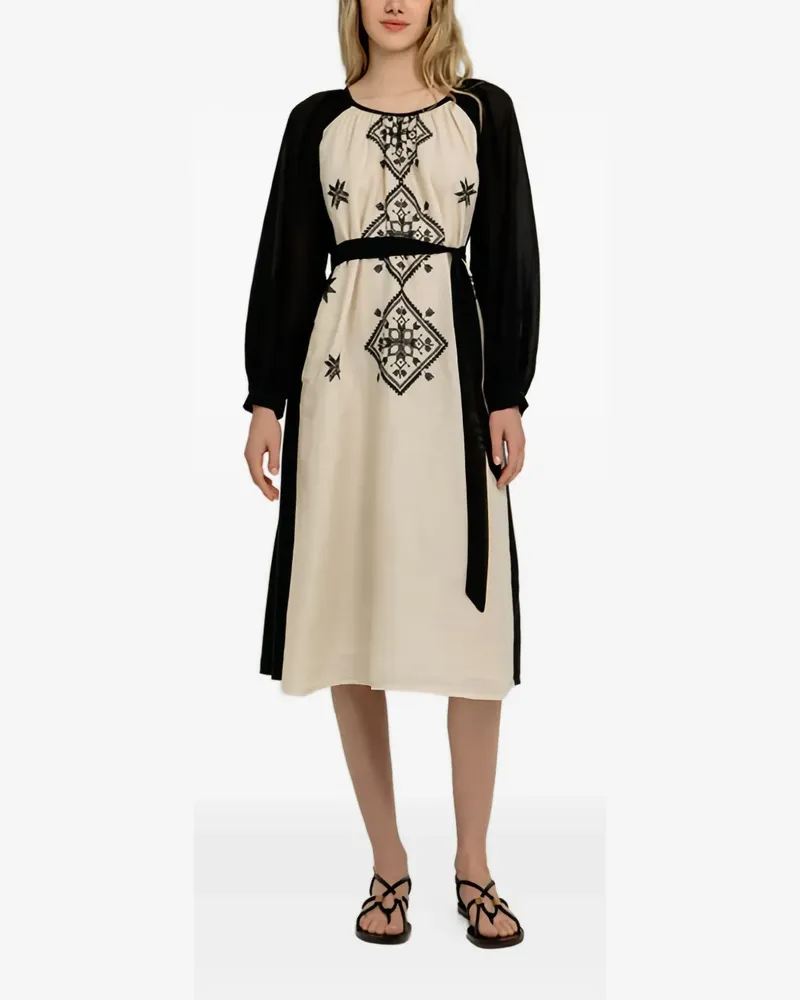 Greek Archaic Kori Midikleid mit geometrischem Muster - Nude Nude