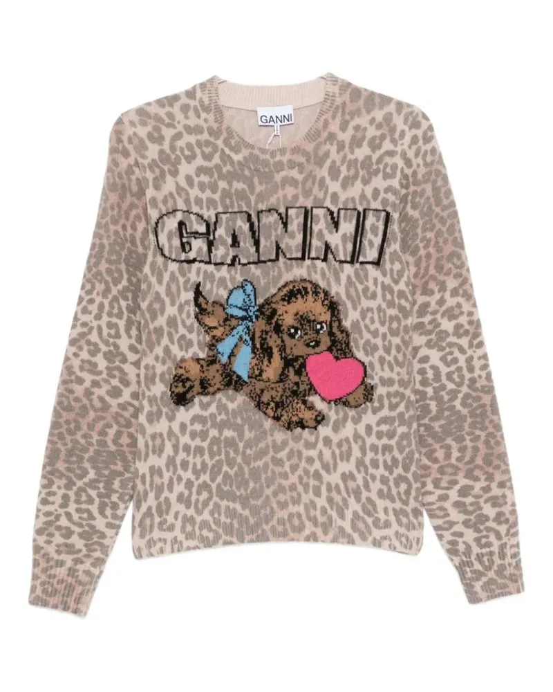 Ganni Pullover mit Leoparden-Applikation - Nude Nude