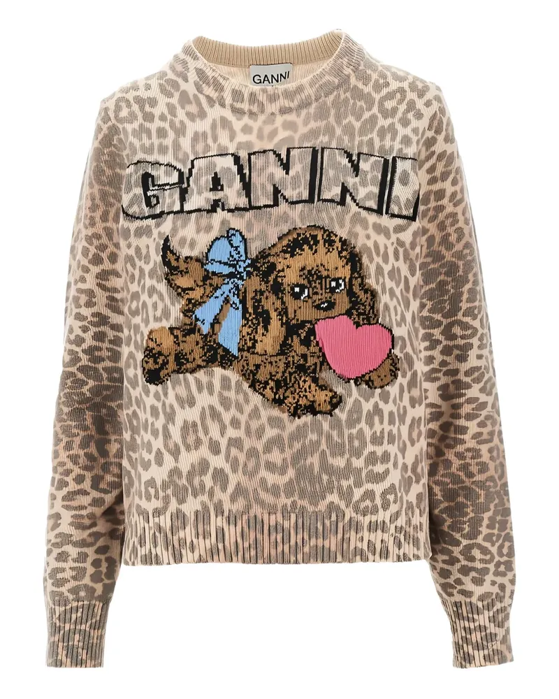 Ganni leopard appliqué sweater - Nude Nude
