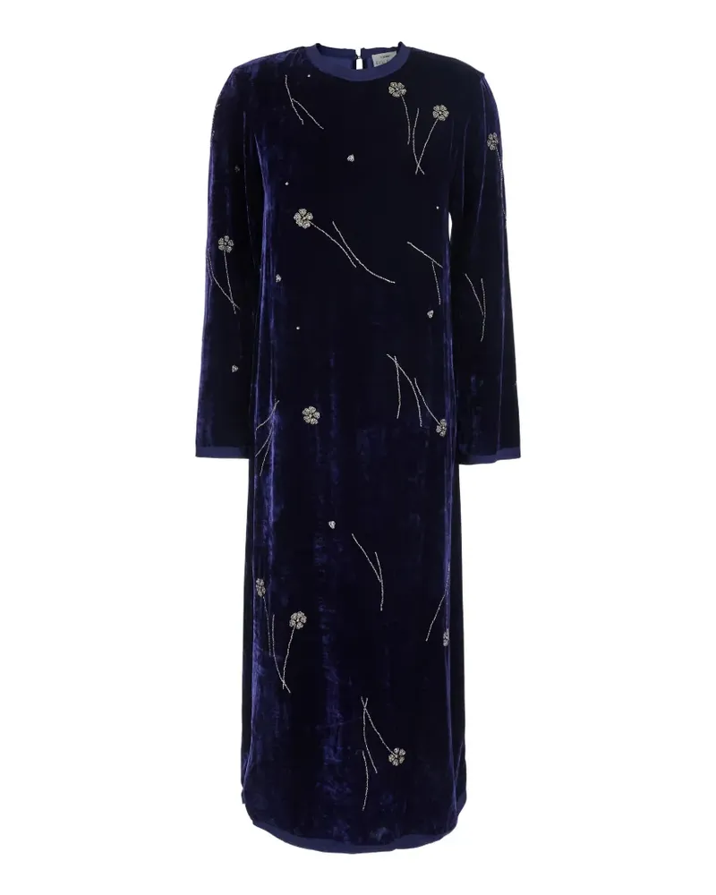 forte_forte Fleurs d'Orient Midikleid aus Samt mit Perlen - Blau Blau