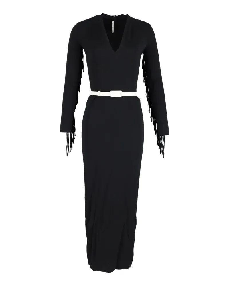 Alessandra Rich fringed V-neck maxi dress - Schwarz Schwarz