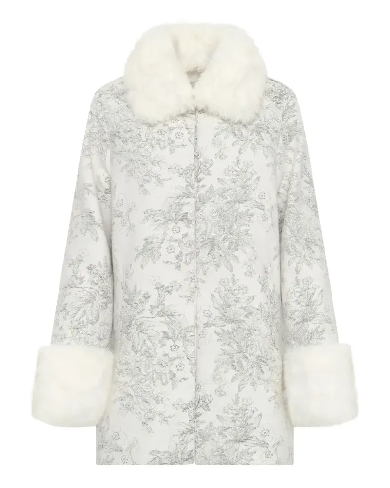 UNREAL FUR Troubadour Mantel mit Blumenprint - Weiß Weiß