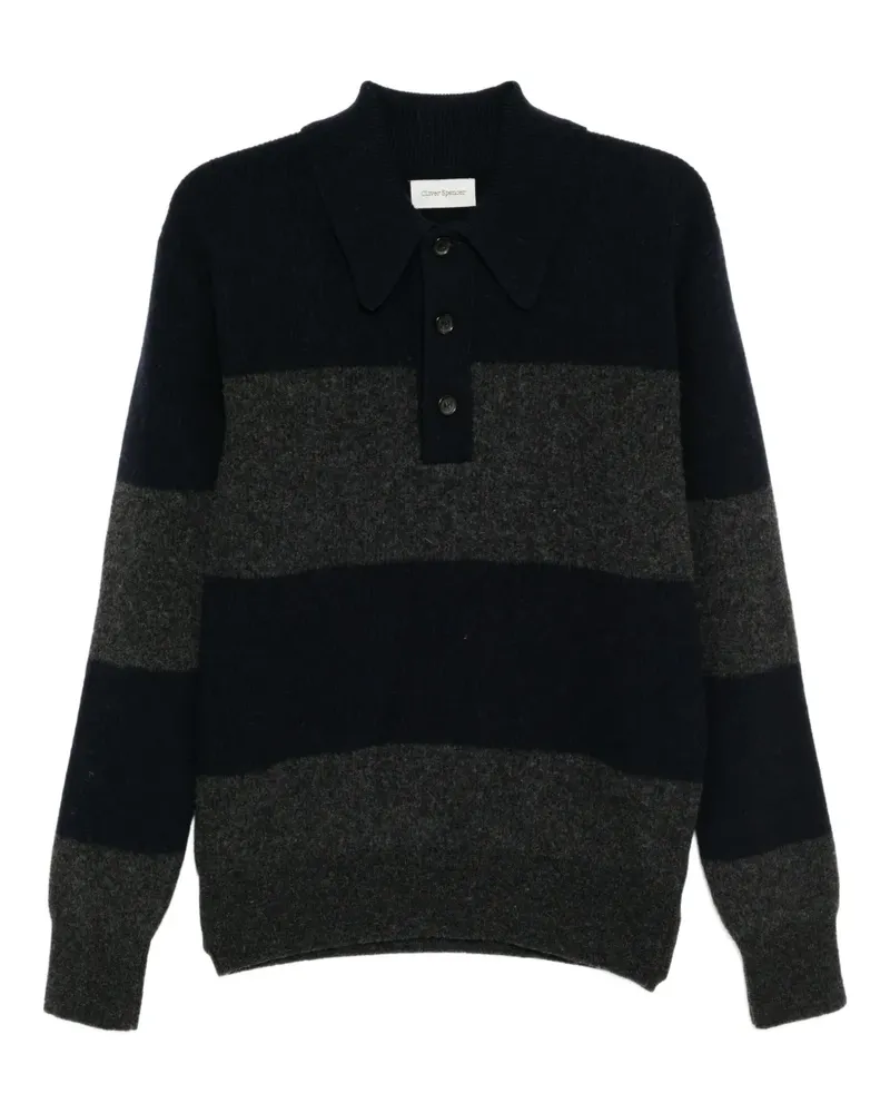 Oliver Spencer Gestreifter Pullover mit Polokragen - Blau Blau