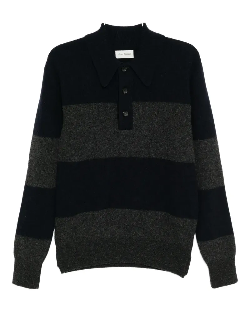 Oliver Spencer Gestreifter Pullover mit Polokragen - Blau Blau