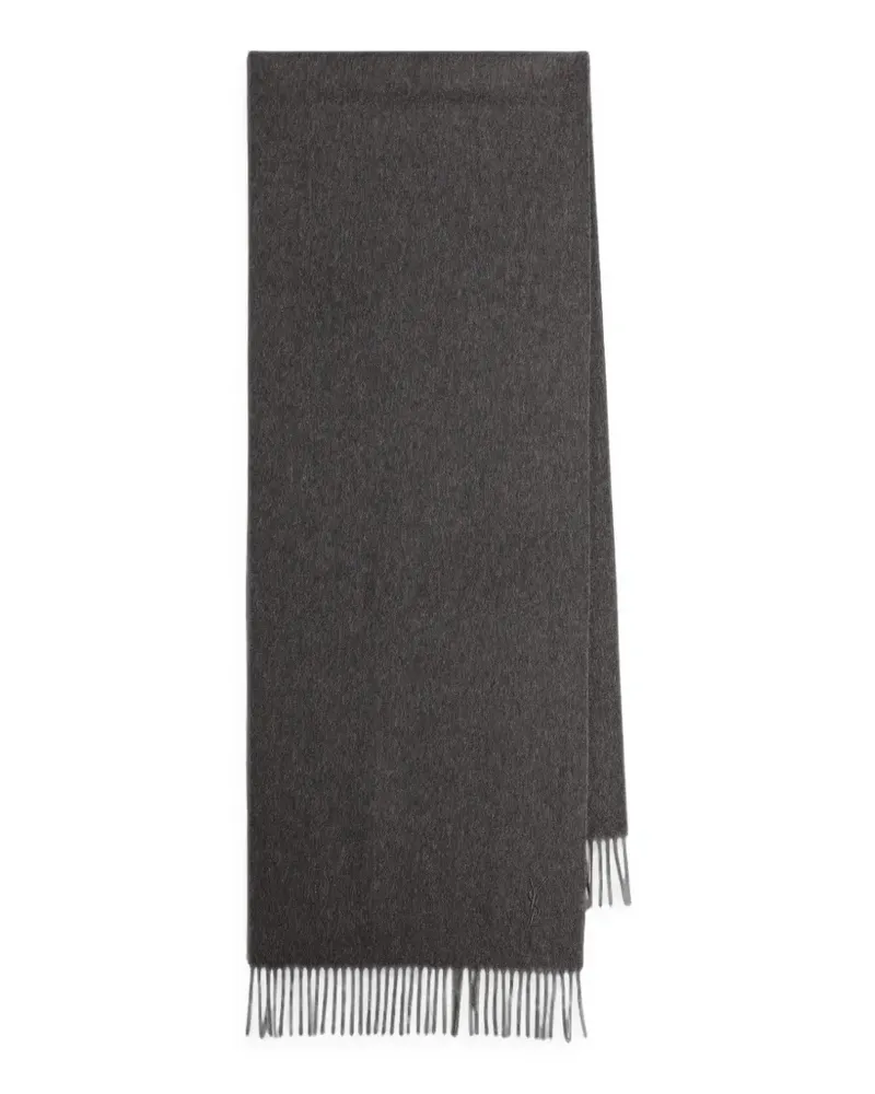 Saint Laurent Cassandre embroidered fringed scarf - Grau Grau