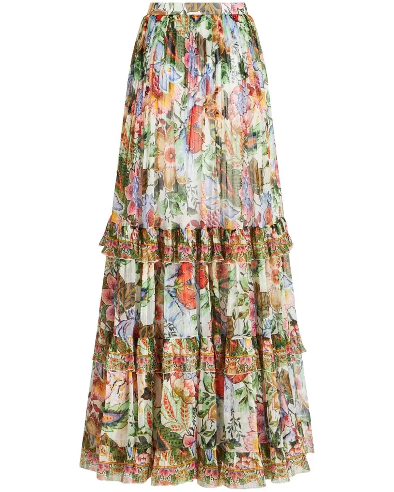 Etro Gestufter Rock mit Blumen-Print - Weiß Weiß
