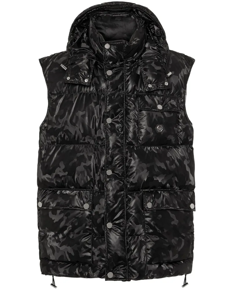 Philipp Plein Gefütterte Weste mit Camouflage-Print - Schwarz Schwarz