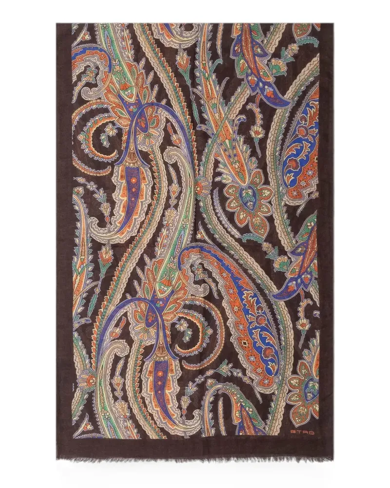 Etro Ausgefranster Schal mit Paisley-Print - Braun Braun